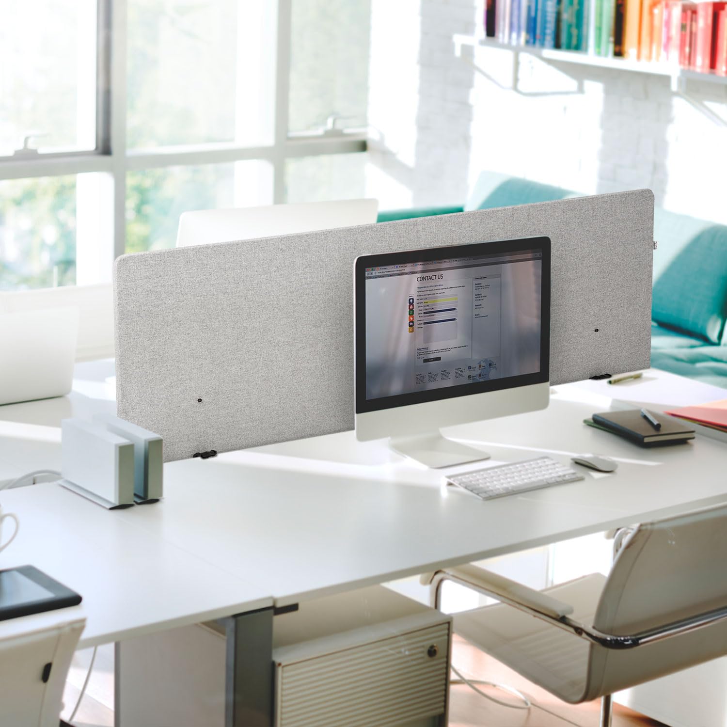 hjh OFFICE 891009 Paravent Acoustique pour Bureau FLEXMIUT D 62 x 160 cm, Panneau de séparation, Cloison, Tissu Gris Clair