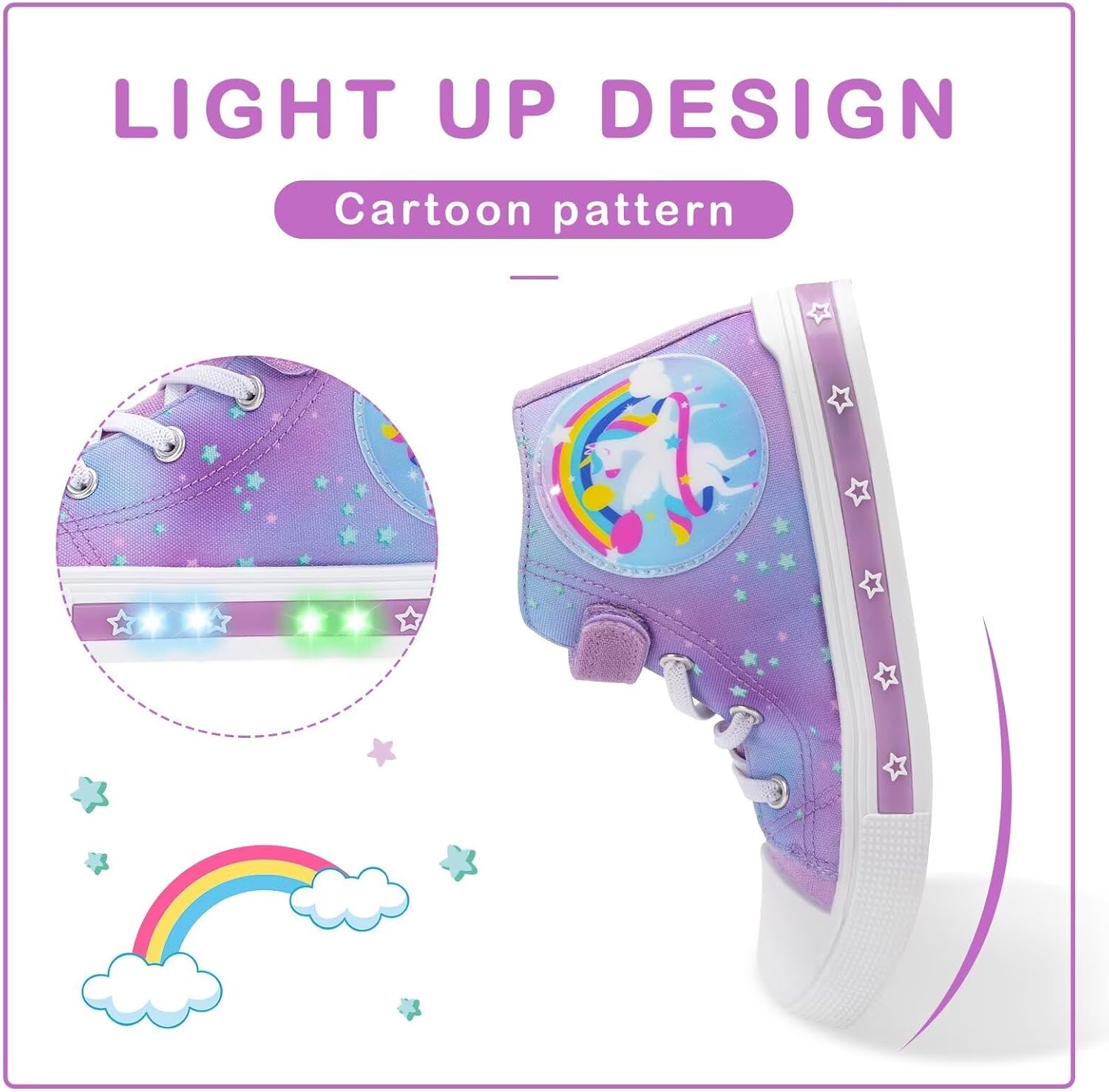 EUXTERPA Kids Toddler Sneakers Light Up Flashing Shoes Girls Boys Easy Fasten High Top Walking Canvas Sneaker - Image 2