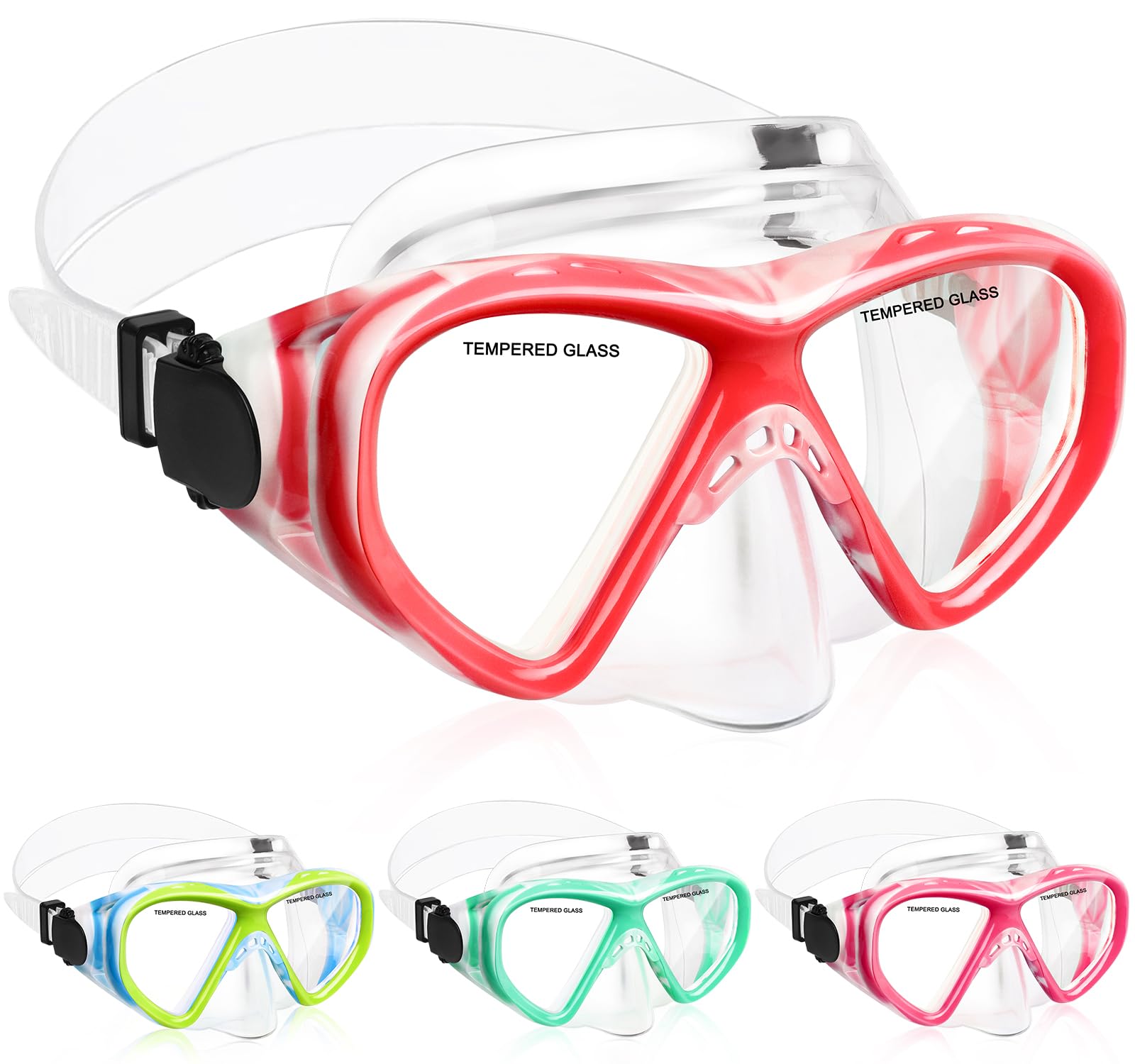 ACQCES Swimming Goggles for Boys and Girls Age 5-15, Anti-Fog Two Color Swimming Goggles with Nose Cover (Red)