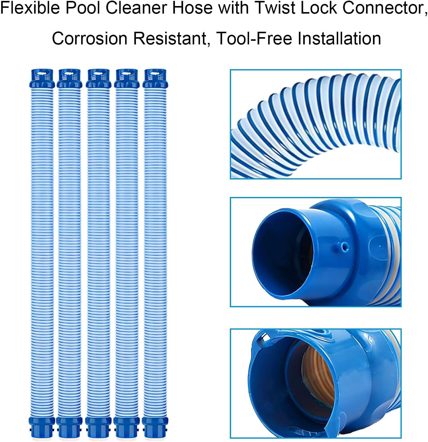 10 Pack, 39 Inch Swimming Pool Vacuum Hose Replacement, Pool Cleaner Hose fit for Zodiac and Polaris MX6 MX8 X7 T3 T5, Blue and White Twist Lock