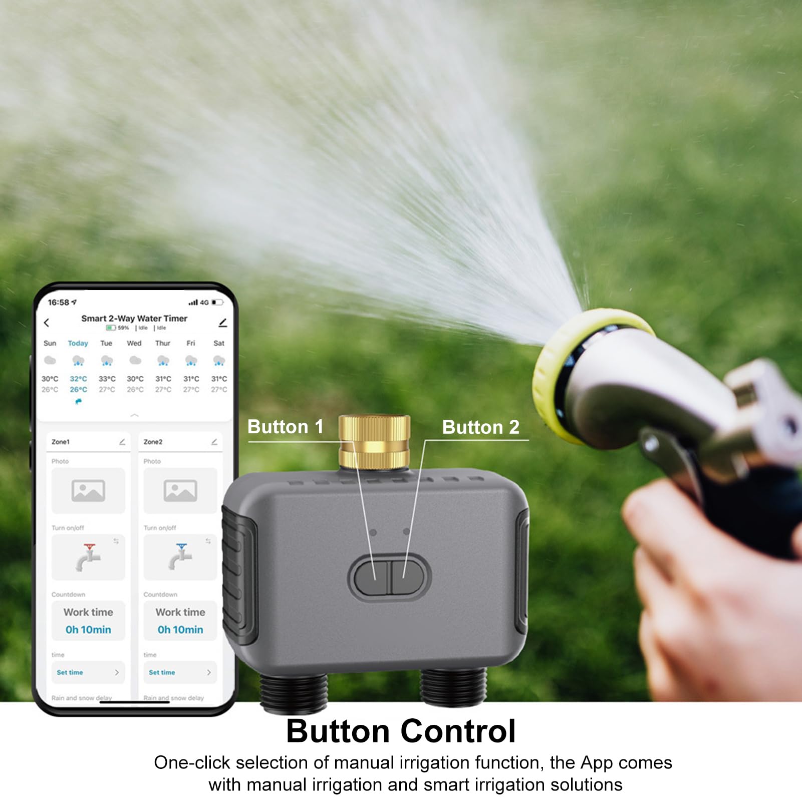 Bewässerungstimer Zur Gartensteuerung – BT Smart Bewässerungstimer mit Regenverzögerungsfunktion – Effiziente Wasserverteilung für Blumenbeete (US-Stecker)