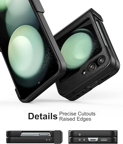 Miniatura 8 de Foluu Funda para Samsung Galaxy Z Flip 5, funda Z Flip 5 con protección de bisagra de piel sintética + carcasa rígida de policarbonato ultrafina y