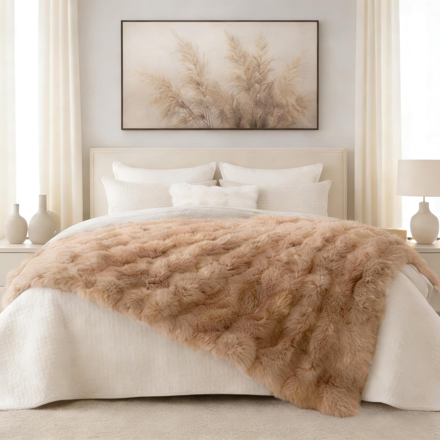 HeirLoom Luxury Bubble Faux Fur Throw Blanket – Ultra-Soft Plush, Warm Cozy Blanket for Couch & Bed, Decorative Home Bedding (Warm Khaki, Throw(51" × 63"))