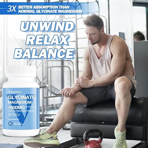 Miniatura 7 de Suplementos de glicinato de magnesio de 1600 mg, con vitamina B6 y zinc, vitamina D3, magnesio quelado para dormir, músculo, salud ósea e