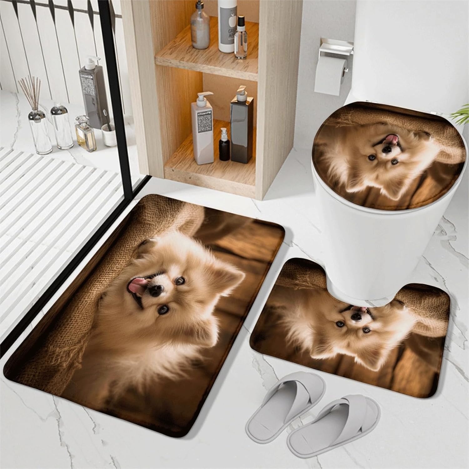 Set di tappetini da Bagno 3 Pezzi Marrone Scuro Carino Antiscivolo per Bagno Tappeto Lavabile in Memory Foam Tappeto copriwater tappetini a Forma di U 50x80 cm
