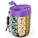 PULIV Large Supplement Organizer Bottle, Holds Plenty of 6 Various Vitamins in 1 Pill Dispenser with Anti-Mixing & Wide Openings Design, Easy to Retrieve Meds, Includes 20 Pcs Labels Dark Purple