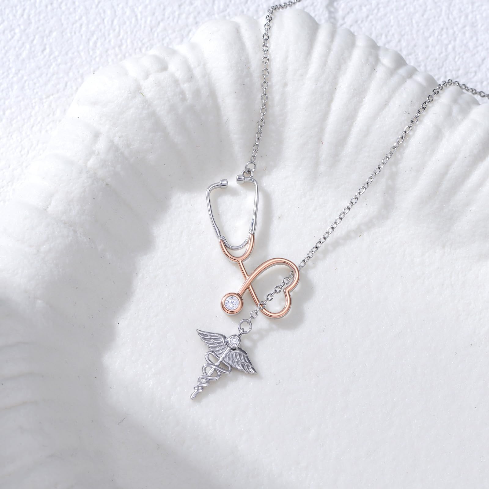 Stetoscopio Collana con Girasole Birthstone Collana per Donna Argento 925 Laurea Dottore Infermiera Gioielli Regalo per Infermiere