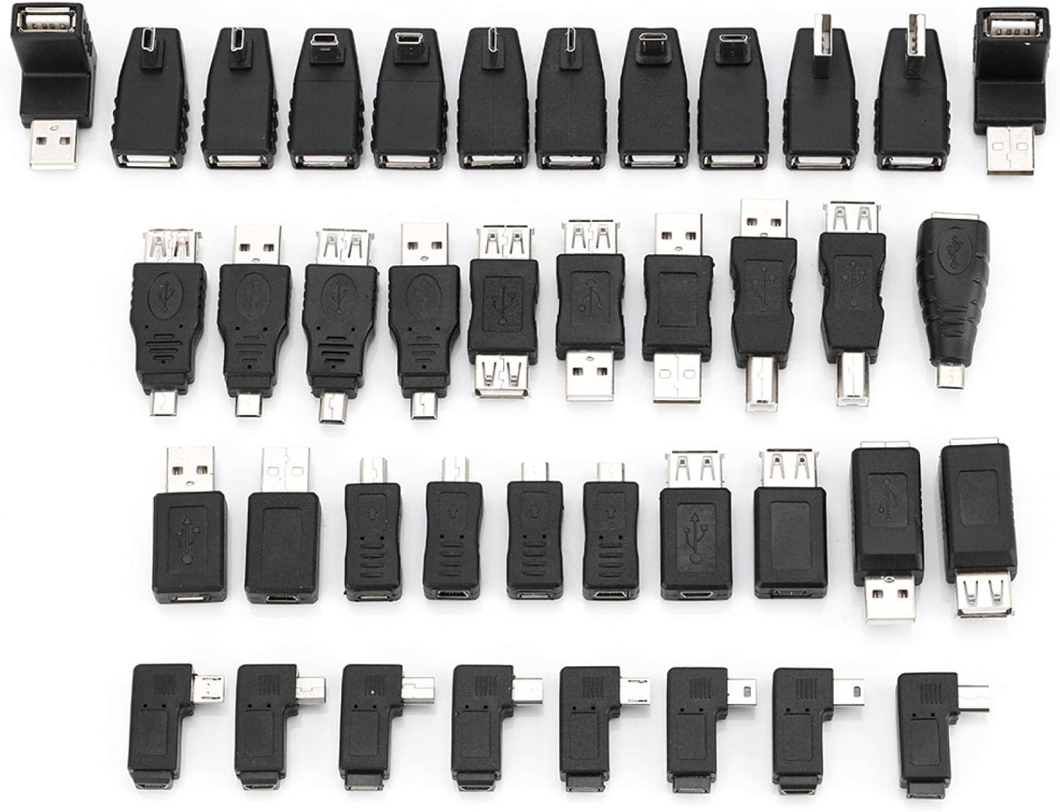 AYNEFY Mini USB to Micro USB Adapter, 40 Pcs Multiple USB2.0 Adapters Angled Mini Micro TypeB Male Female Converters Connectors Micro USB Adapter