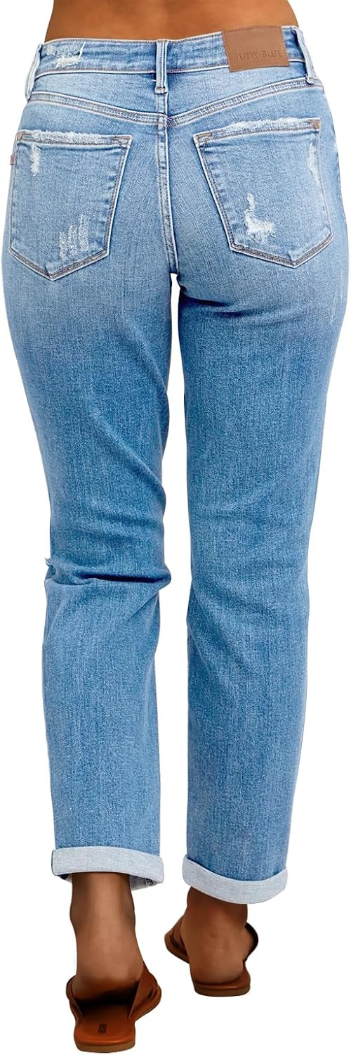 KUNMI Women's Ripped Mid Waisted Boyfriend Jeans Loose Fit Distressed Stretchy Denim Pants image 5