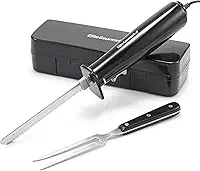 Elite Gourmet Conjunto de facas elétricas para esculpir carnes, pães e mais. Interruptor liga/desliga ativado por pressão, trava de segurança, 2 conjuntos de lâminas serrilhadas de aço inoxidável