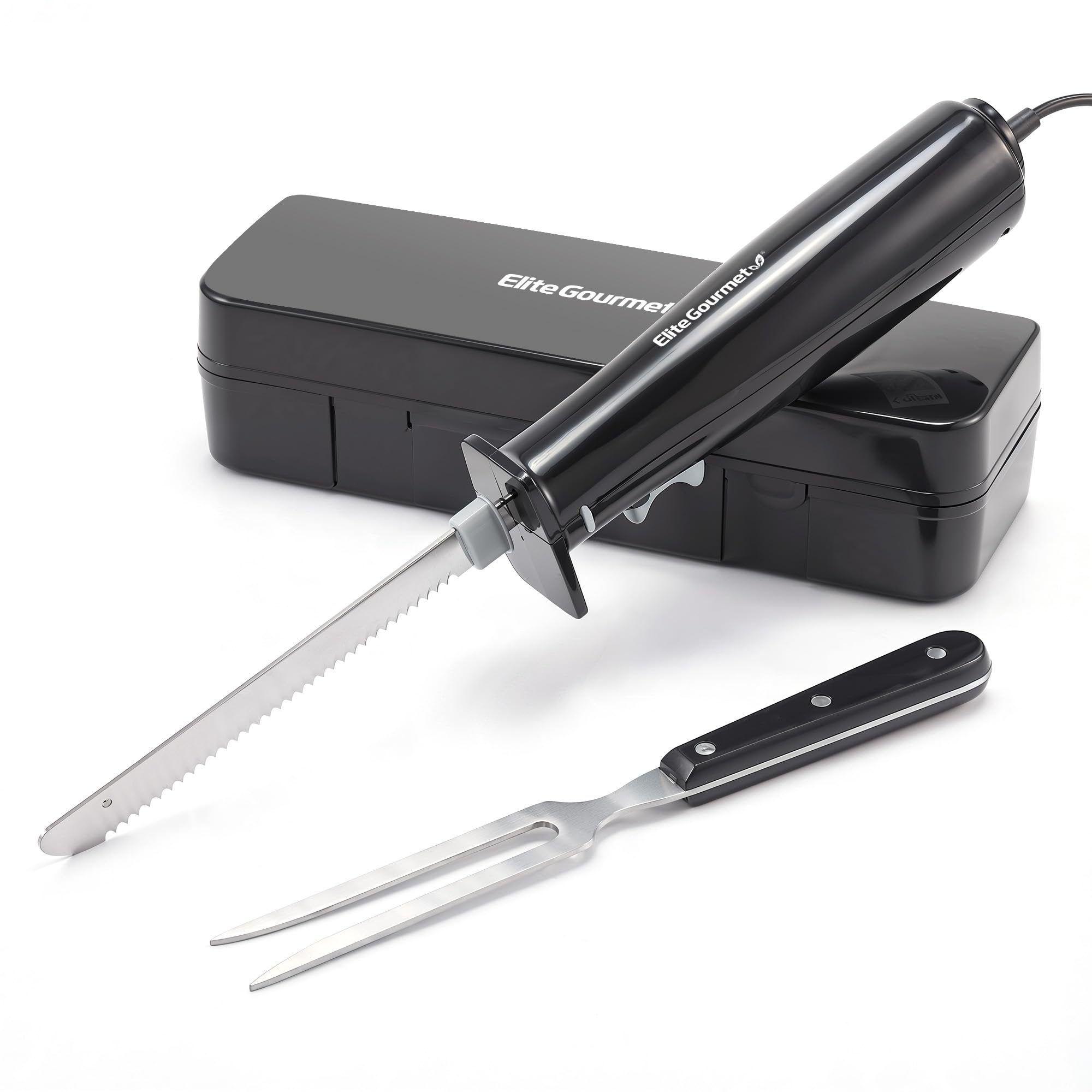 Elite Gourmet EK9810 Professional Cordless Rechargeable Easy-Slice Electric Knife with 4 Serrated Blades and Safety Lock Trigger Release