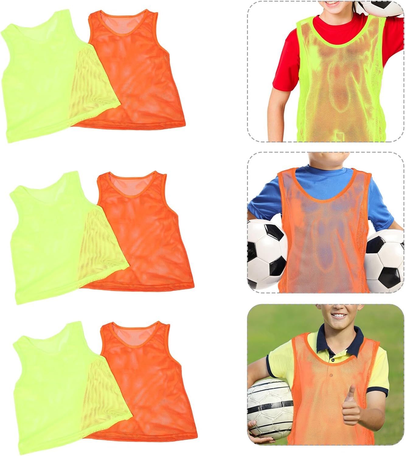 Mikinona 12pcs Youth Team Pinnies Basketball Soccer Training Vests Lightweight Portable Sports Jerseys for Boys Practice and Scrimmage