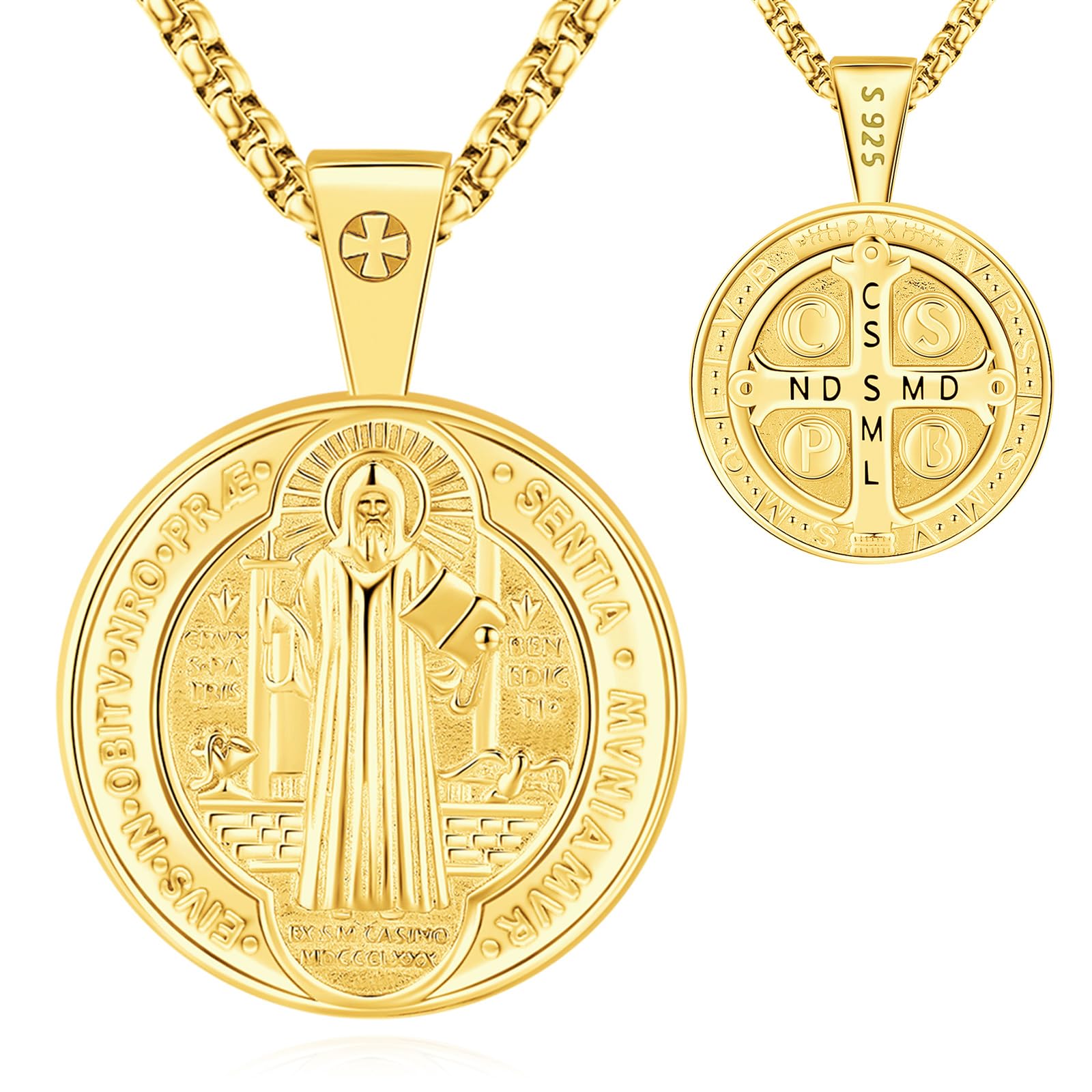 Eusense Saint Necklace Sterling Silver 925 Protection Jewelry for Men Women Patron St Medals Amulet Pendant