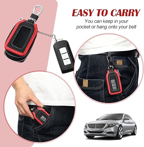 Miniatura 5 de Frienda 2 piezas de cuero llavero de coche titular de la caja del llavero auto titular inteligente protector cubierta (rojo)