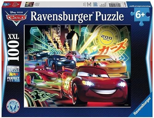 Ravensburger Disney Cars - Rompecabezas de neón de 100 piezas para niños, cada pieza es única, las piezas encajan perfectamente
