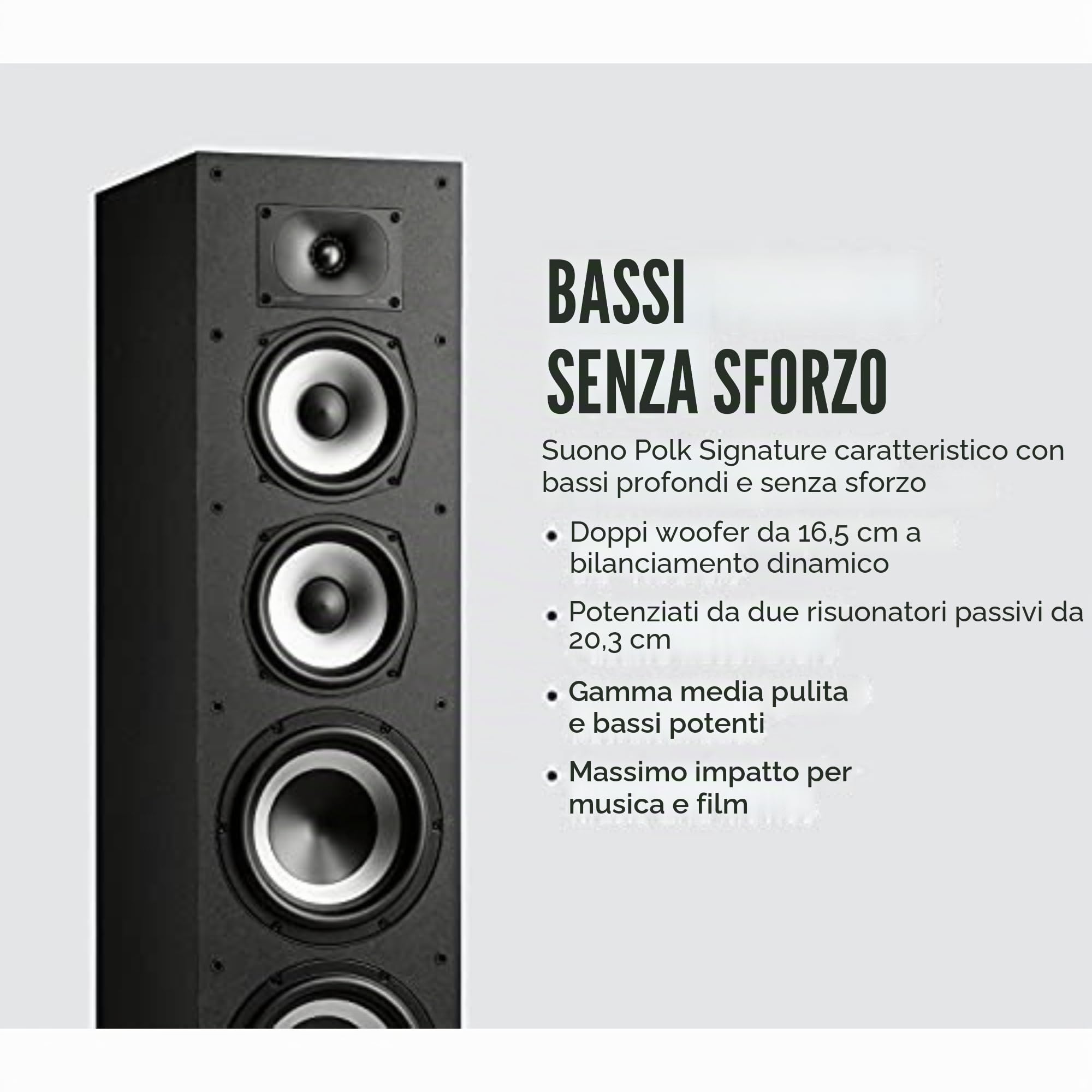 Polk Audio MXT70 - Diffusori Hi-fi per Sistema Home Cinema, ad Alta Risoluzione, Colore: Nero, 1 unità