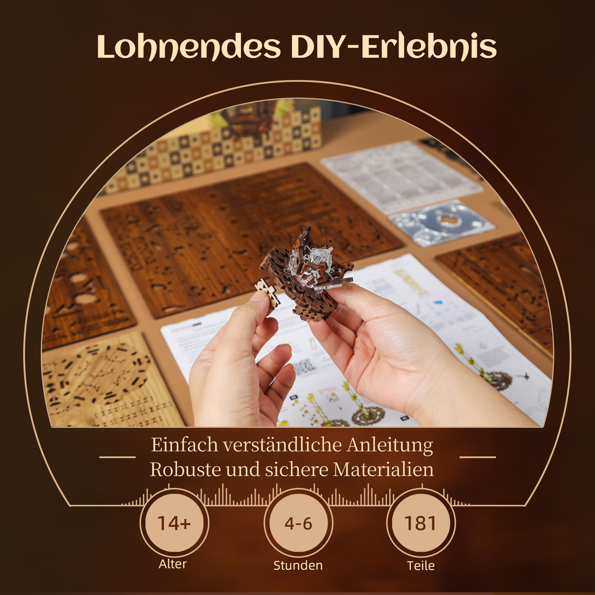 FUNPOLA LED 3D Holz Puzzle Poker Welt Projektor Lampe - DIY Bastelset mit LED Lichtern und Spieluhr - Kreative Poker-Thema Lampe, Nachtlicht Geschenk für Home Décor
