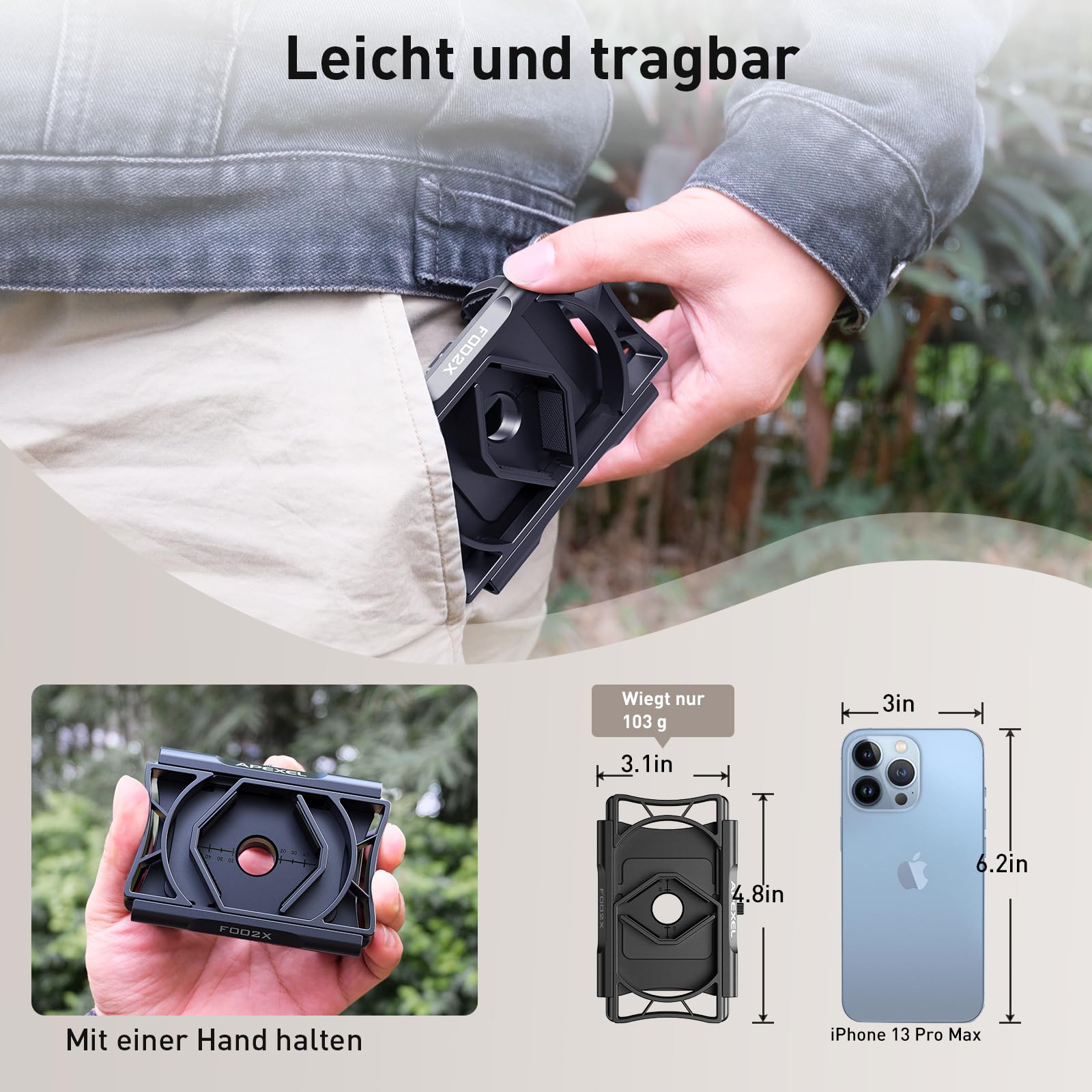 APEXEL Aktualisierung Universal Handy Adapter mit Fernauslöser,360°Drehung Kompatibel mit Fernglas Binoculars Monokular und Mikroskop,Teleskop Adapter für Mobiltelefone mit Breiten von 66~95 mm