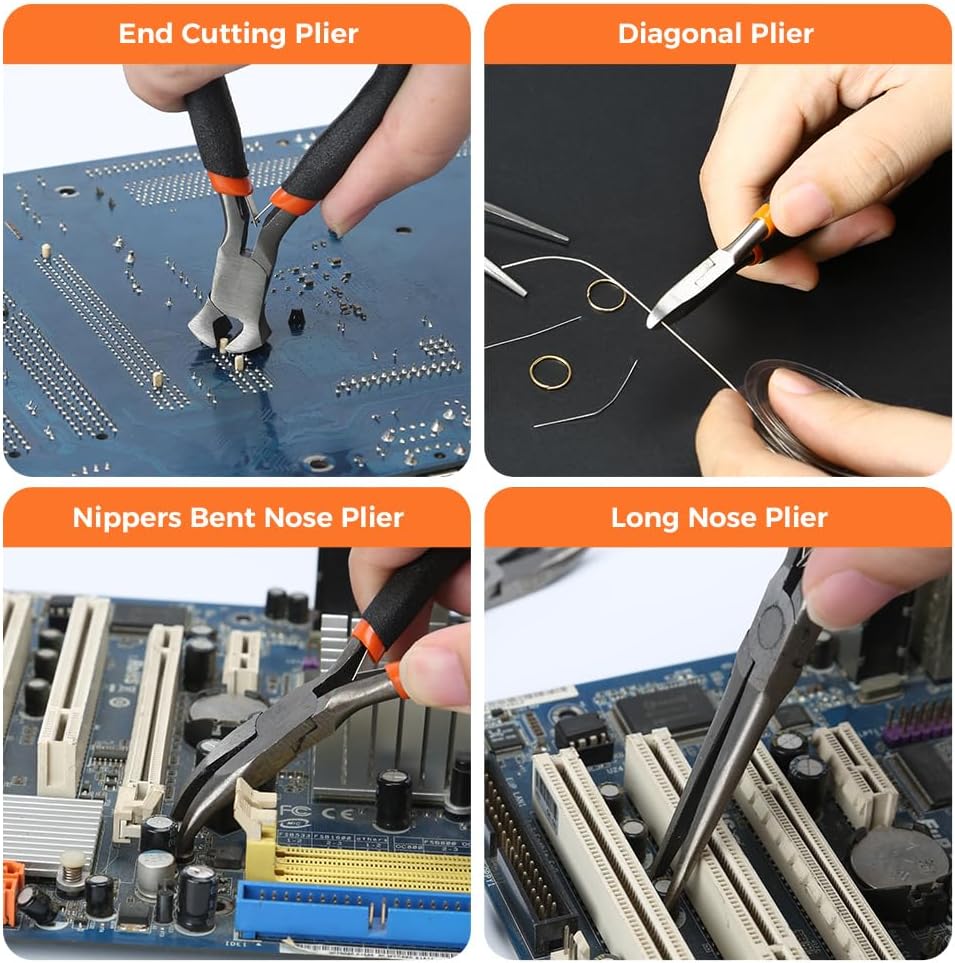 LIFEGOO 5 Pieces Mini Pliers Set – Durable Precision Tool Kit for Crafts, Jewelry & DIY, Includes Long Needle Nose, Bent Nose, Diagonal, End Cutting, Nipper (Black)