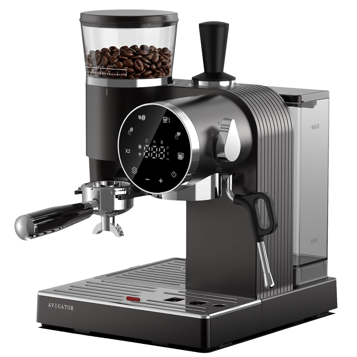 20 Bar Espresso Machine LED Screen Touch Control 6 Level Adjustable Grinder Drip Coffee Cold Brew Milk Frother