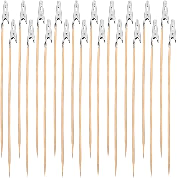 Model Painting Alligator Clip Stick, 20pcs Wood Metal Gator Clamp Long-Tailed Alligator Clamp for DIY Crafts Place Card Photo Memo Hobby Model Building