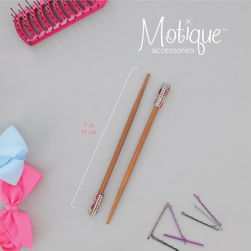 Miniatura 3 de Juego de dos palos de pelo de madera de 7 pulgadas de largo con diamantes de imitación de colores para mujer, color marrón claro