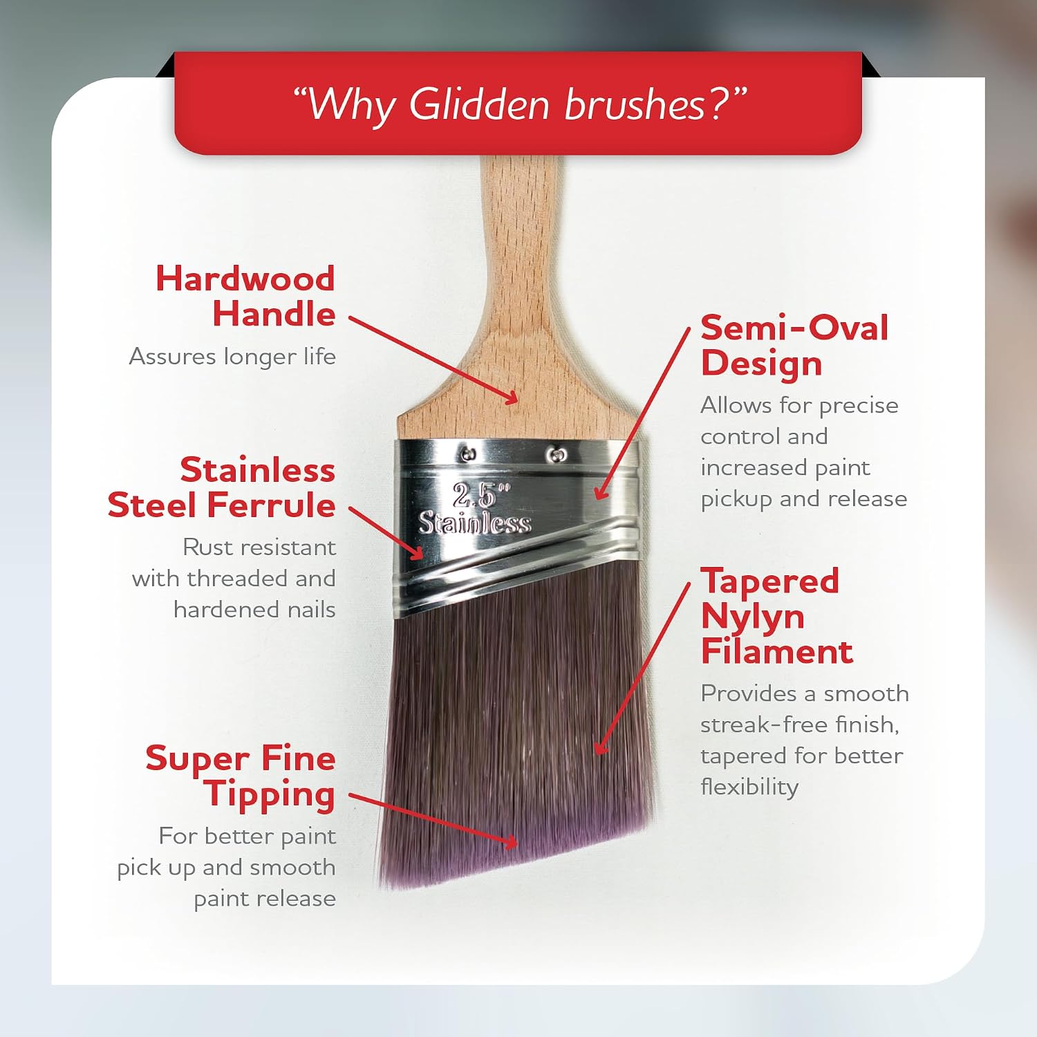Glidden Semi-Oval Paintbrush with Wood Handle, Angled Sash, 2.5 Inch image 5