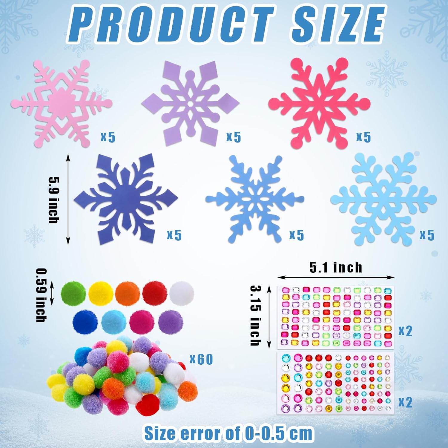 Jetec 30 Sets Snowflake Craft Kit Winter Craft Christmas Diamond Art Winter Ornaments Make Your Own Snowflake Gem Sticker Pompoms Kits Christmas Party Favor Fun Home Activities