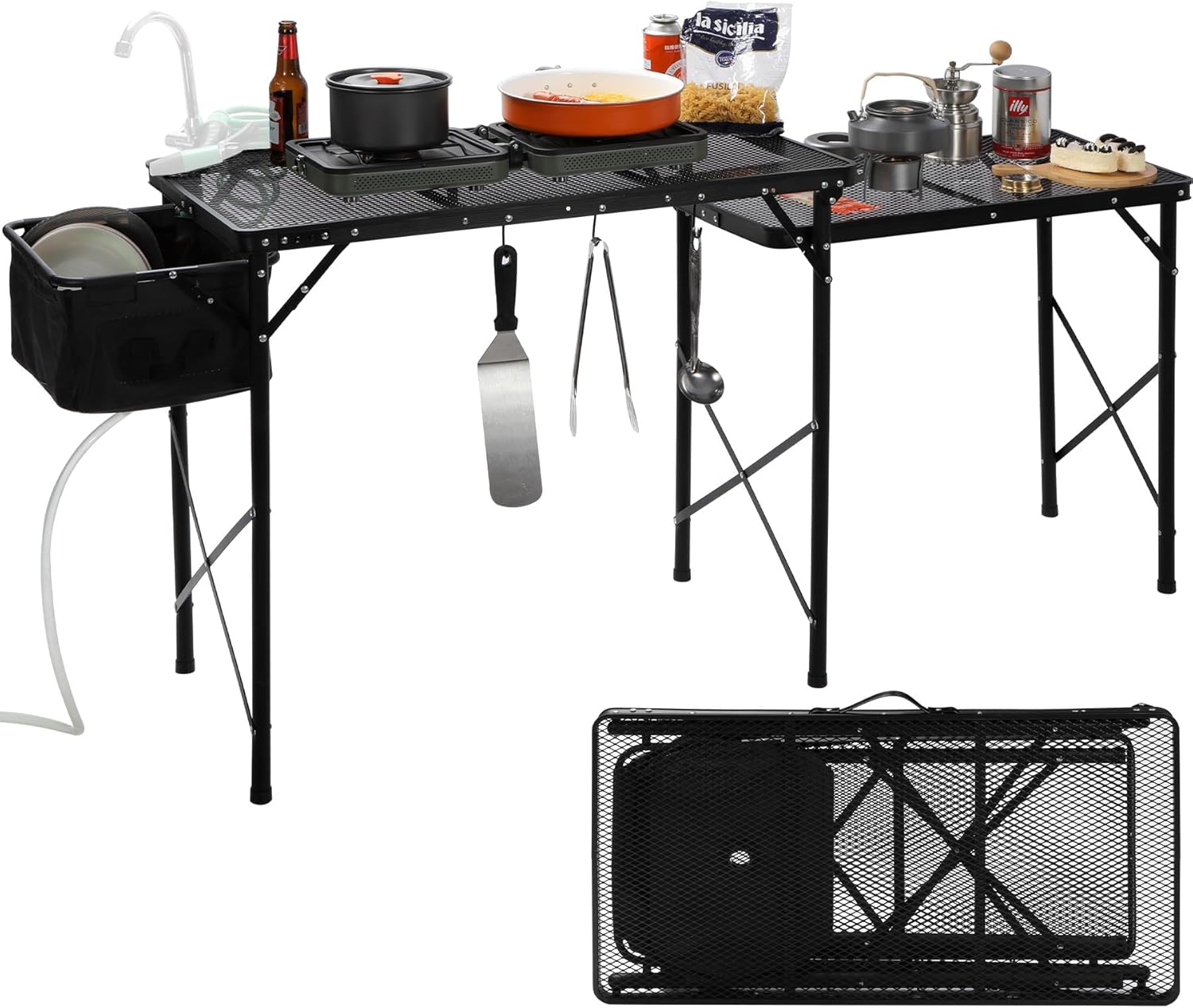 Amazon.com : REDCAMP Lightweight Portable Camping Kitchen Table with Sink, Metal Folding Grill ...