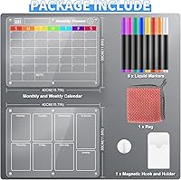 Vista 4 de Acrylic Magnetic Calendar for Fridge, 2 Pack 16"x12" Clear Magnetic Dry Erase Board for Fridge Reusable Monthly & Weekly Planner Board Refrigerator