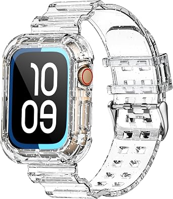 NotoCity Clear Bands for Apple Watch 42mm 44mm 45mm with Transparent Rugged Bumper Case Compatible with Series 9 8 7 SE 6 5 4 3 2 1 GlitterClear 42/44/45mm
