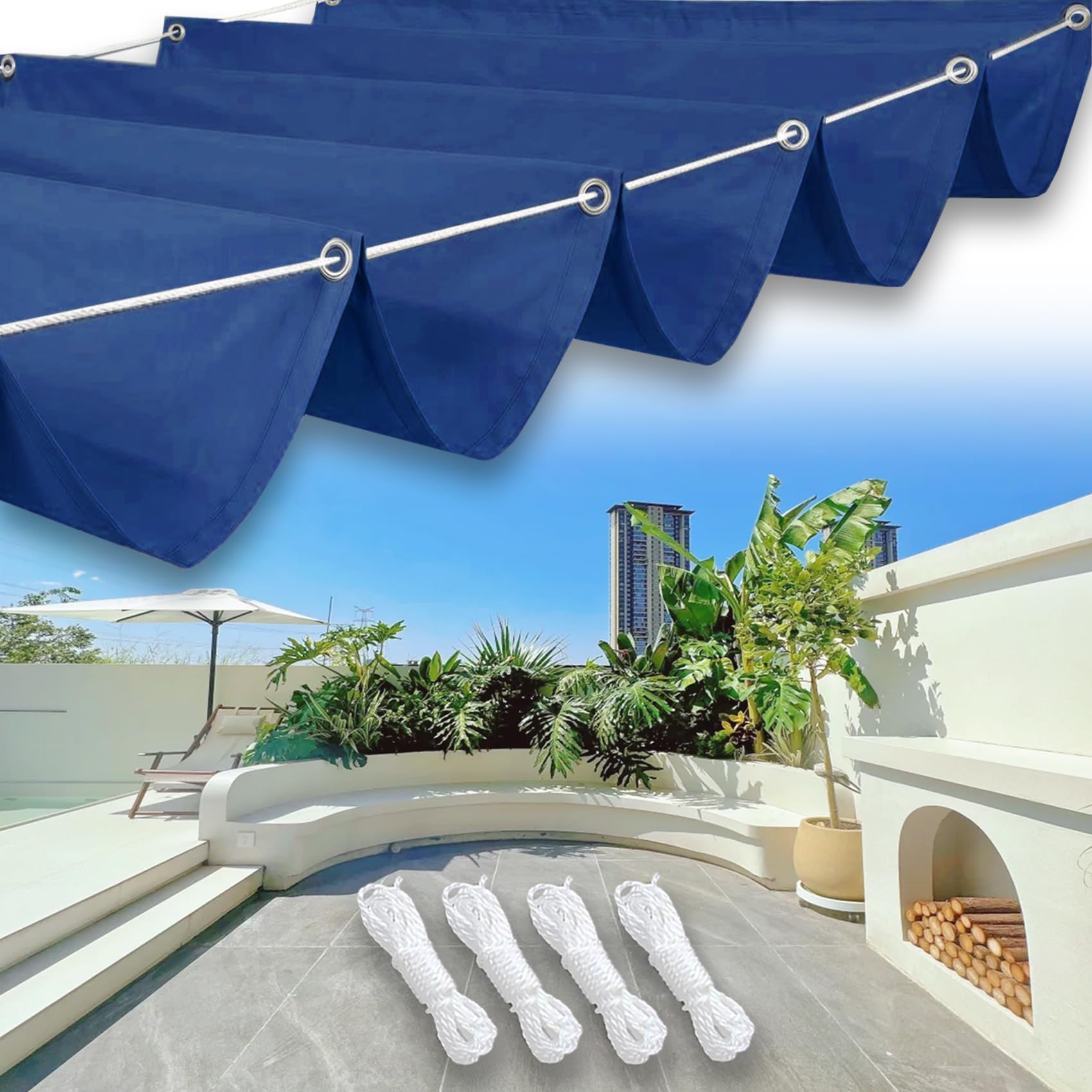 Voile d'ombrage rétractable bleu foncé pour protéger votre terrasse du soleil