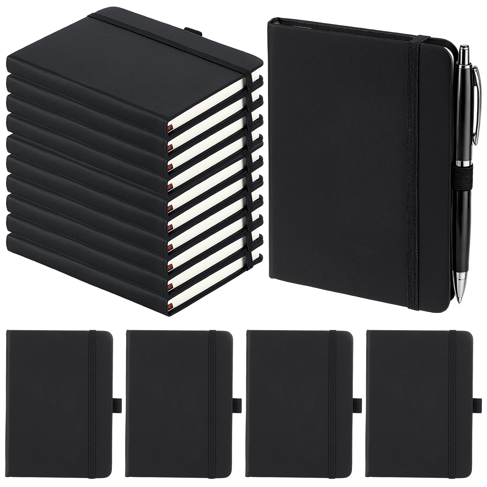 Lot de 15 mini carnets de poche A6, journal ligné pour université, bloc-notes de voyage, carnet de notes ligné robuste noir pour bureau, école, prise de notes quotidienne