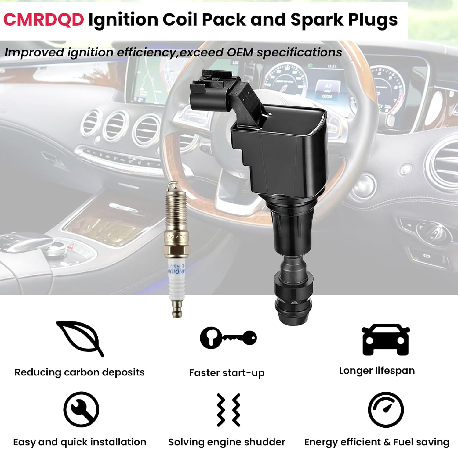 UF491 Ignition Coil Pack & Double Iridium Spark Plugs Set of 4, Compatible with Buick, Chevy Cobalt Equinox Malibu Orlando HHR, GMC Terrain, Pontiac G5 G6, Saturn Replaces D522C, 12638824 C1552