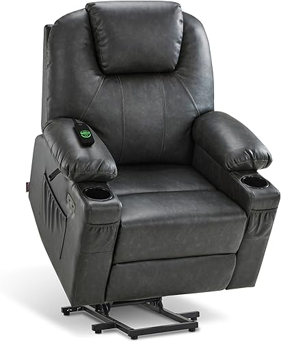 Miniatura 10 de MCombo Sillón reclinable eléctrico con capacidad de elevación, masaje y calor para ancianos, 3 posiciones, 2 bolsillos laterales y portavasos