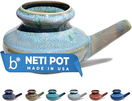 Baraka US Handcrafted Ceramic Neti Pot - Sinus Rinse -10oz Pearl Swirl