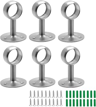 Jiozermi 6pcs1 Inch Ceiling Mount Curtain Rod Bracket, Brushed Finish | 6 Pcs, 2.55 Inch Height Flange, Heavy Duty Stainless Steel, Closet Rod Holder, Shower Curtain Rod Socket
