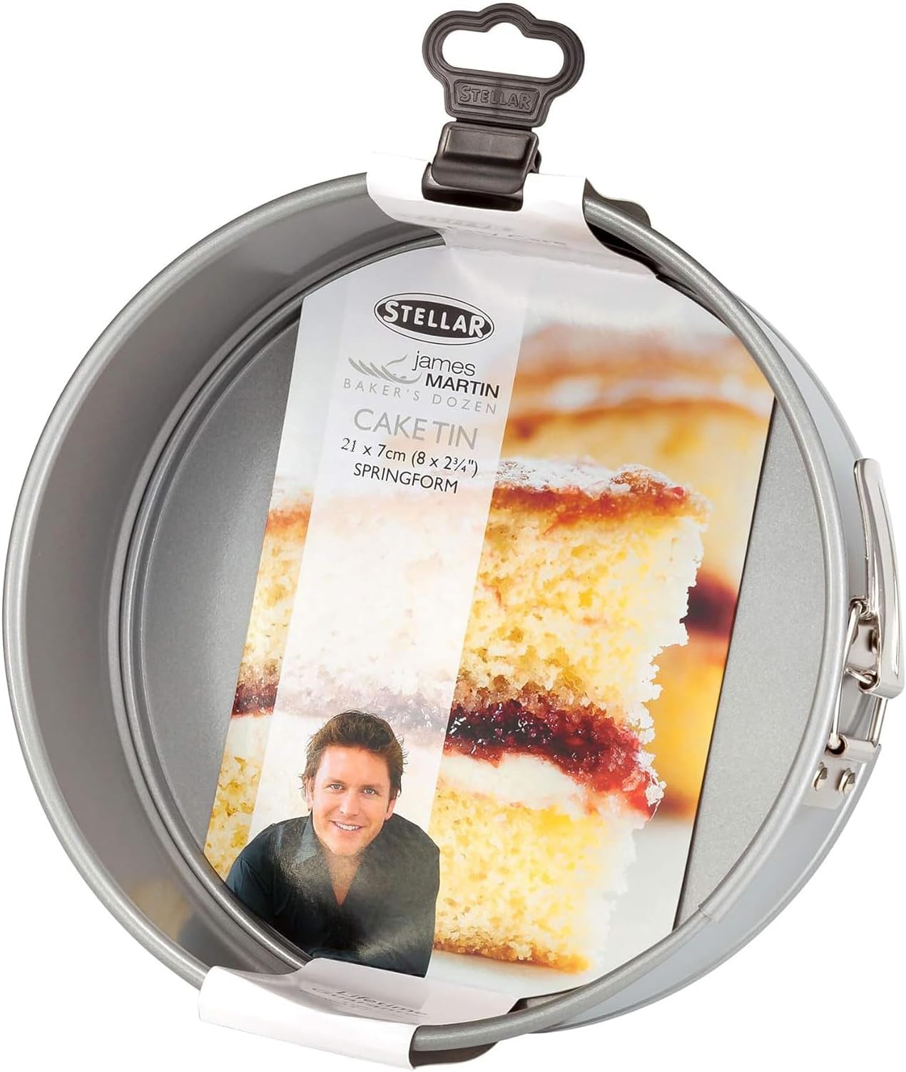 James Martin 21cm Springform Cake Tin, Non-Stick Round Cake Pan with Loose Base, Heavy-Duty Steel Bakeware, Double Layer Non-Stick Coating, Dishwasher Safe, Oven Safe to 210°C