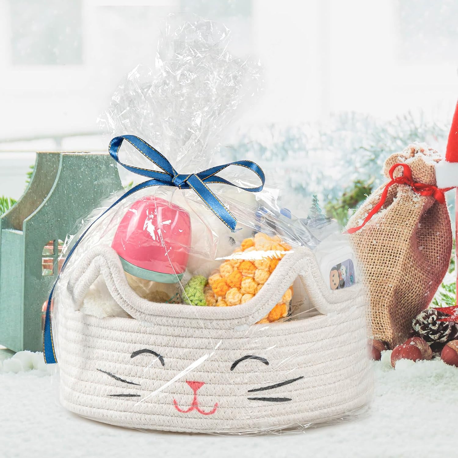 ZLG Round Woven Storage - Baby Diaper, Towel, Dog Toy & Decor Gift Basket - White - 9.8 x 4 inches