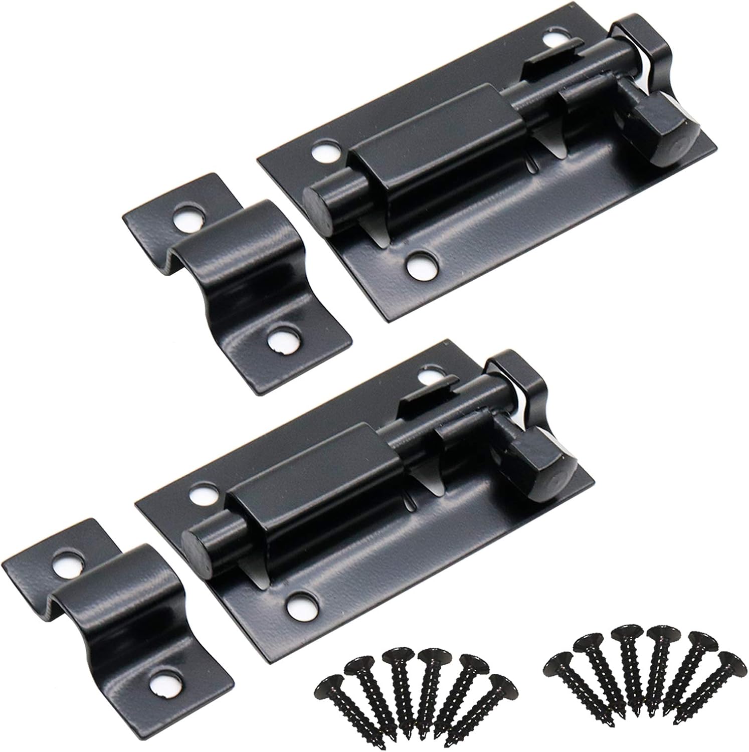 LC LICTOP 1.5 Inch Stainless Steel Barrel Bolt Latch, 2Pcs Black Slide Lock for Cabinet, Window, Gate and Door Security, Sliding Bolt Latches for Fence, Shed and Barn Doors