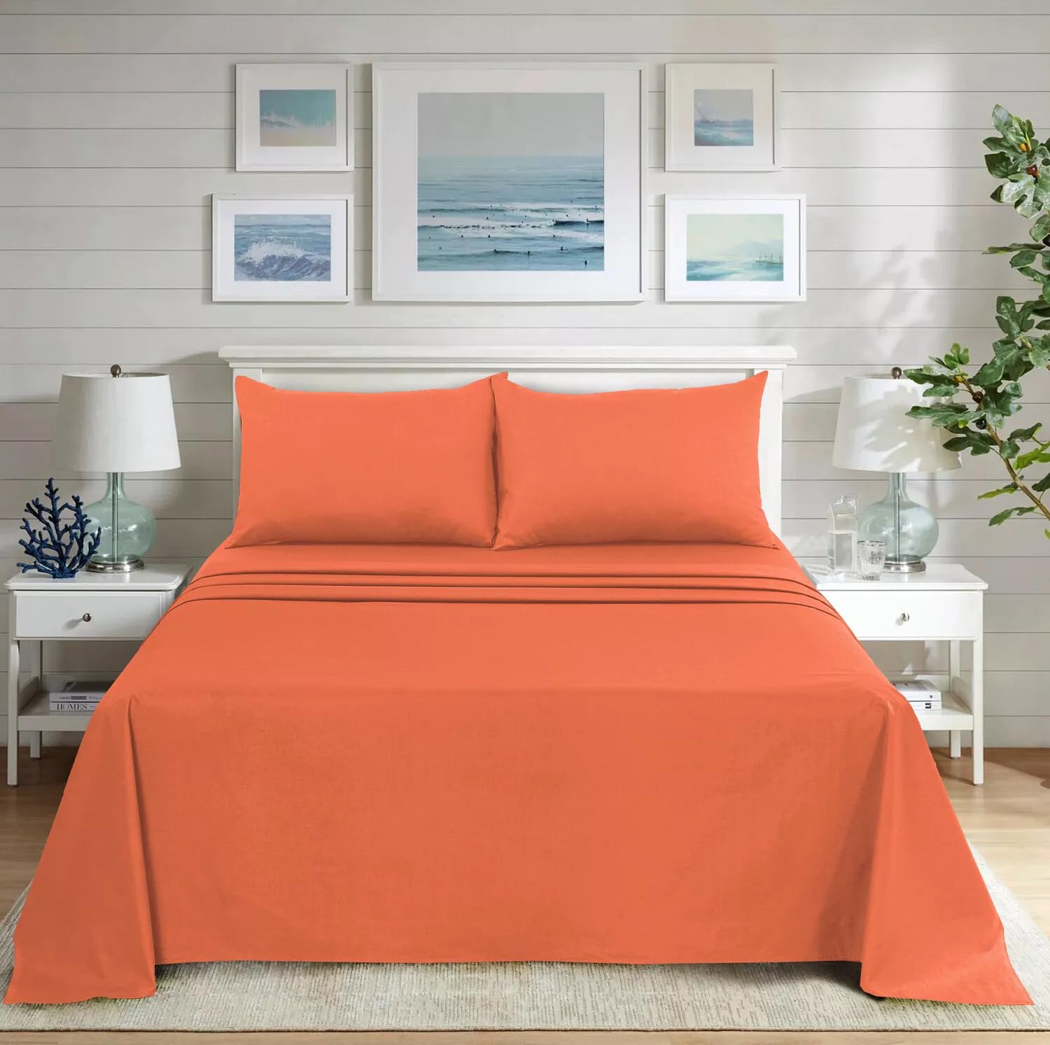 Black Horse Surrey Orange Black Horse Flat Sheet - Poly Cotton Easy Care Soft Brushed Microfibre Fabric - Wrinkle, Shrinkage And Fade Resistant | Hotel Quality Bedding Sheet