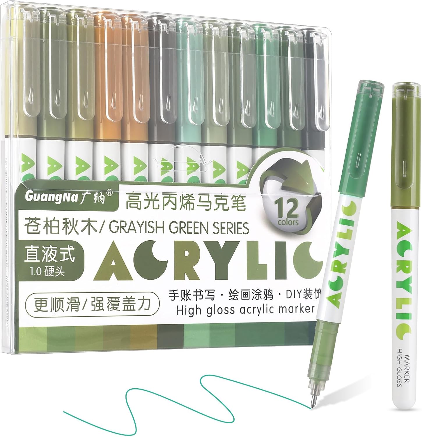 kander Acrylic Gel Pens, 12 Colors Highlighter Acrylic Gel Ink Pens with Bullet Tip,Strong Coverage, Large Ink Capacity, Multi-Purpose Paint Pens for Rock Painting, Crafts, DIY, Art Supplies