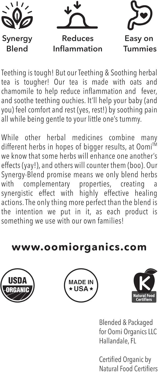 Baby Teething Relief Herbal Tea by Oomi - Natural & USDA Organic - 30 Servings - Safe for Infants - Caffeine & Chemical Free - Made with Chamomile - Oral Pain Relief & Baby Sleep Aid : Baby