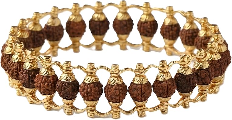 Gold Plated 5-Mukhi Modern Rudraksha Bracelet for Men and women - Traditional Spiritual Jewelry for Positive Energy and Healing