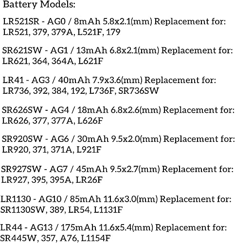 Miniatura 10 de Baterías de reloj 80 piezas - AG0, AG1, AG3, AG4, AG5, AG7, AG10, AG13, 1.5V alcalinas LR41 LR44 pilas de monedas con botón surtido