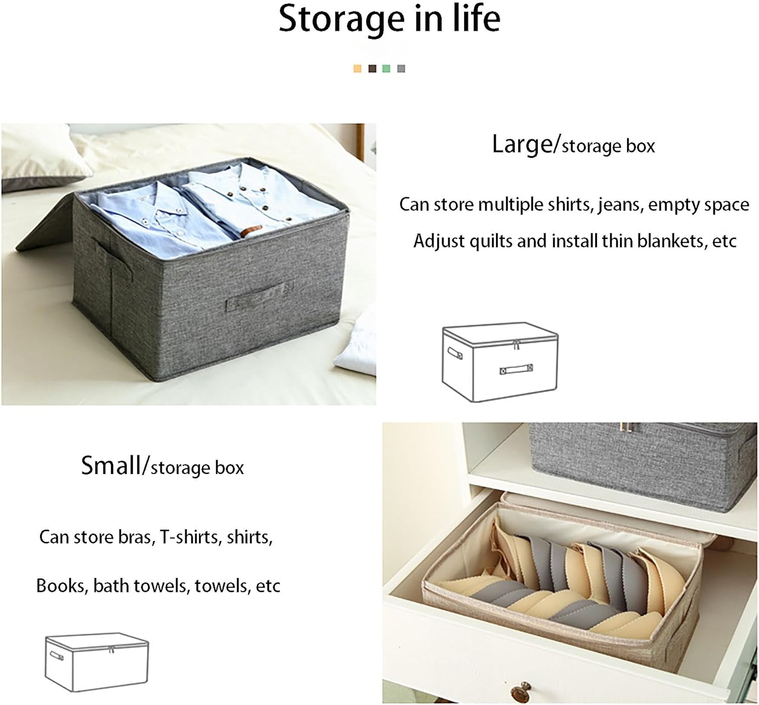 Storage Bins with Lids, Foldable Clothing Storage Box case with Handle, Storage Containers for Organizing Bedroom, Closet, Clothing, Comforter,Beige,Large