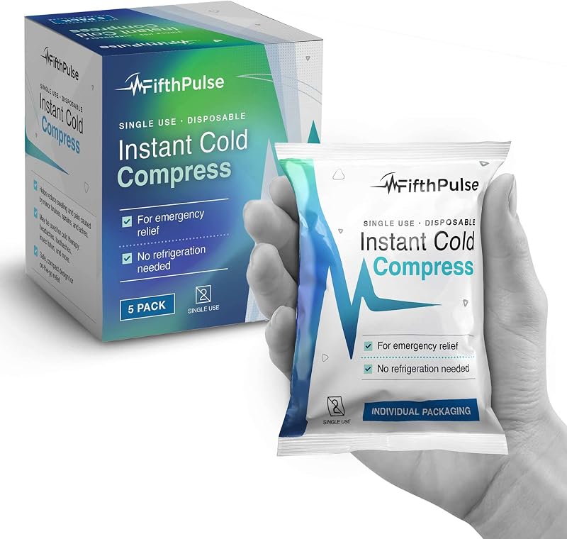 Disposable Instant Ice Packs 5 Pack - 5 x 6 Cold Compress for Injuries, Swelling, Pain Relief, Soreness - No Refrigeration or Freezing Needed - First Aid Kit Emergency Cold Packs