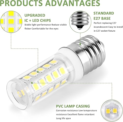 Miniatura 3 de ROOAUG Bombilla LED E17 para electrodomésticos, bombilla Kei D28A para refrigerador, 6000 K, 3 W, AC100-130 V, luz diurna, color blanco, repuesto