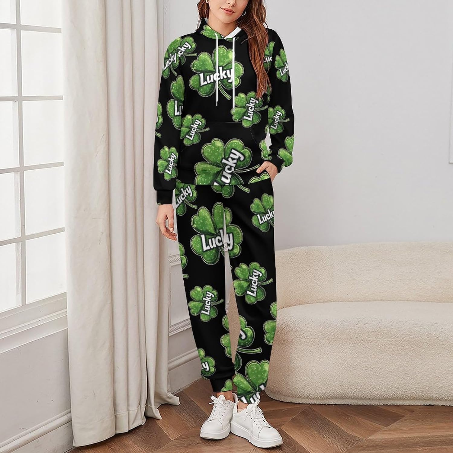 Shamrock Lucky St Patricks Day Adult 2 Piece Tracksuits Hoodie Sweatshirt And Joggers Sweatpants Sweat Suit Outfits