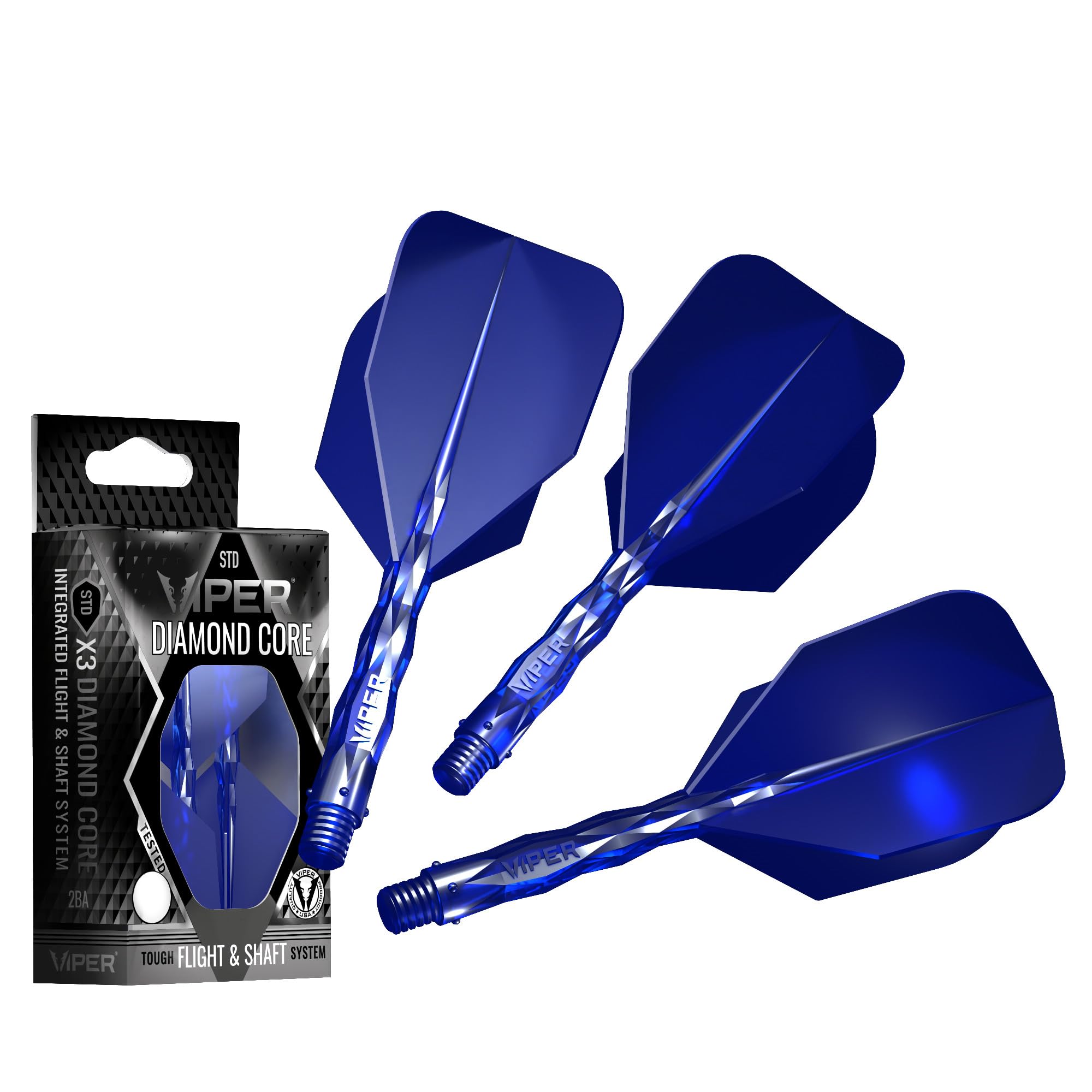 Viper Diamond Core Integrated Dart Flight & Shaft System - Precision Darting Accessory with Tough Polymers for Enhanced Performance, Set of 3, InBetween Shaft, Standard No6 Flight, Blue — image 1